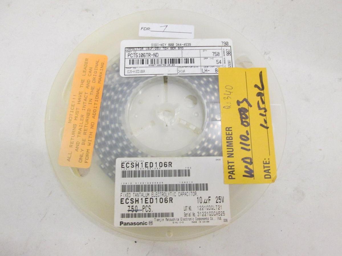 Panasonic, Fixed Tantalum Electrolytic Capacitor, ECSH1ED106R, New, Lot of 340