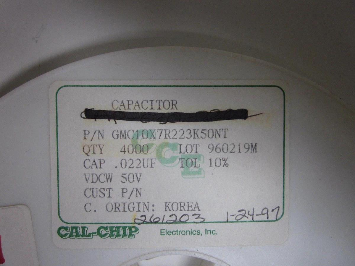 CAL-CHIP Ceramic Capacitor, GMC10X7R223K50NT, 50V, 10%TOL, Reel of 4000