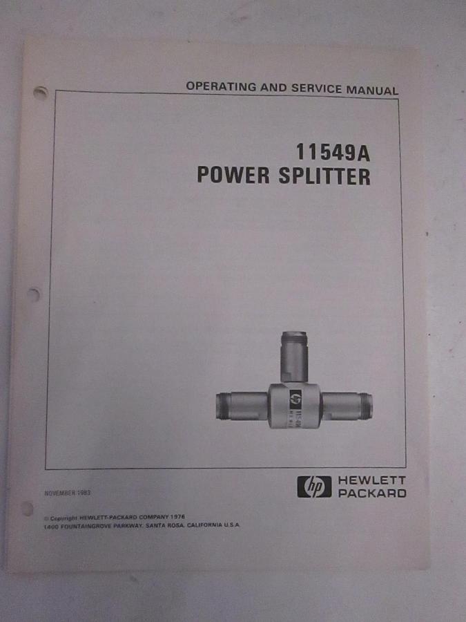 Used HP 11549A Power Splitter Operating and Service Manual, Used