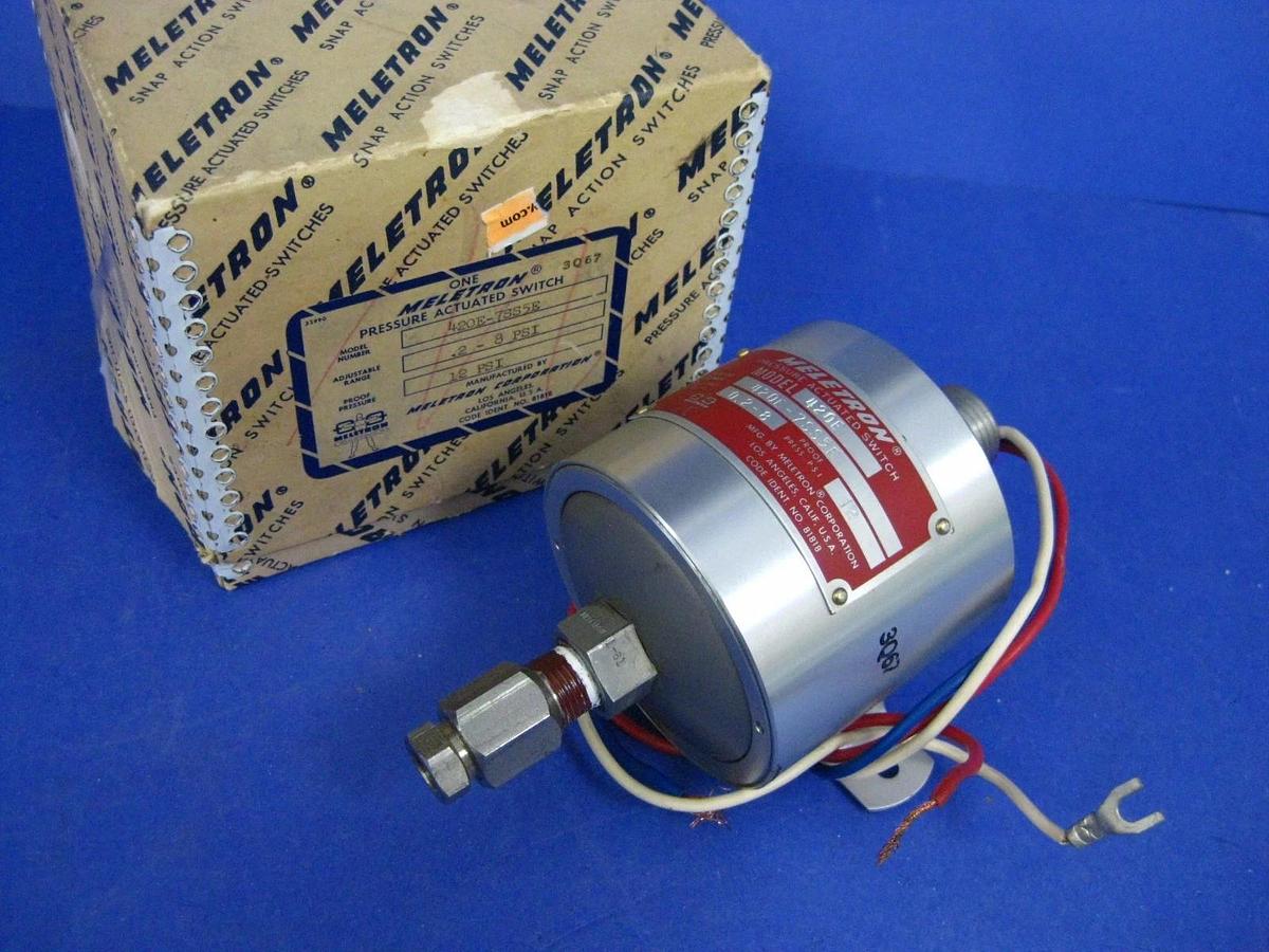 Used MELETRON 420E Pressure Actuated Switch 420E-7SS5E, 0.2 - 8 PSI