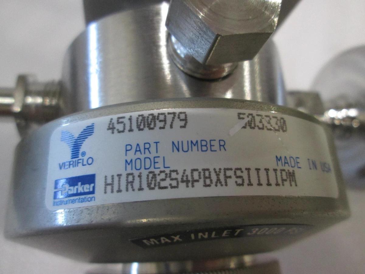Used Parker Veriflo, HIR102S4PBXFSIIIIPM Gas Regulator Assy w/ Filter and Gauge, Used