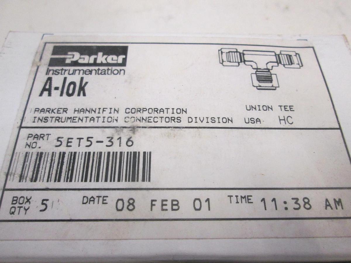 Parker, 5ET5-316, Union Tee Fitting Box of 5, New