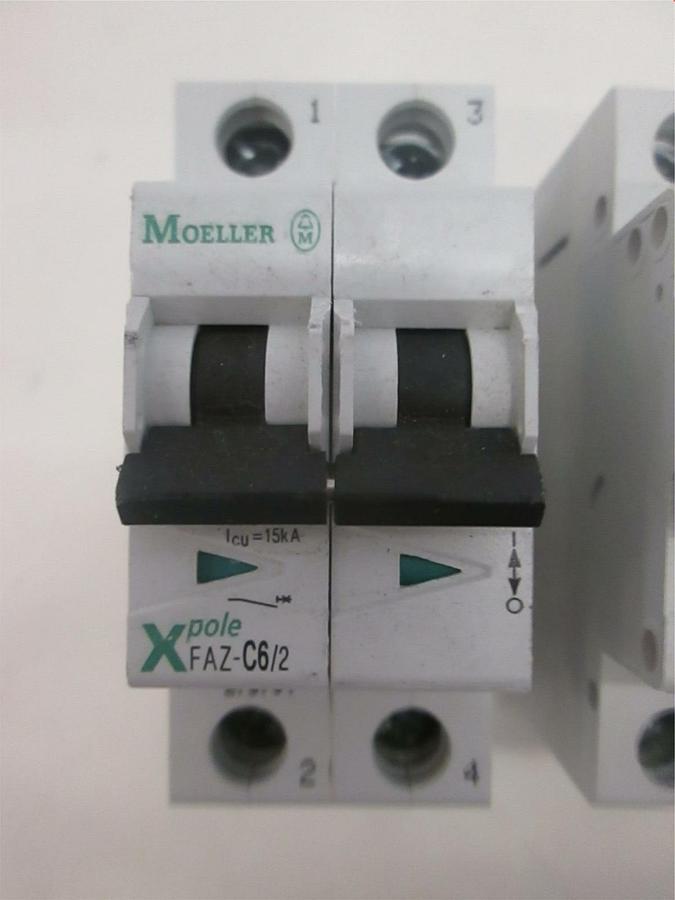 Used Moeller, FAZ-C6/2, 2 Pole Circuit Breaker, Used, Lot of 4