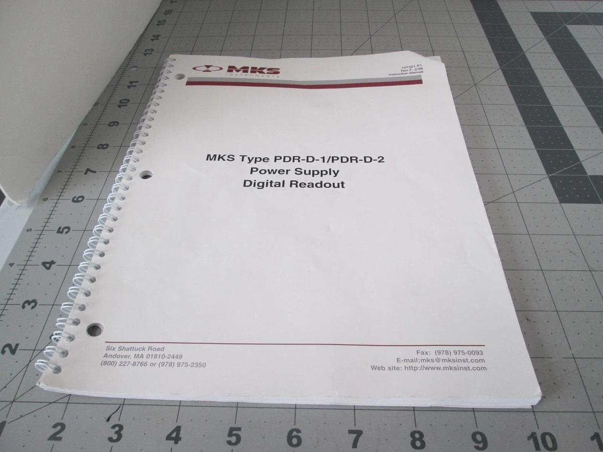 Used MKS, Type PPDR-D-1/PDR-D-2 Power Supply Instruction Manual, 107321-P1, Used