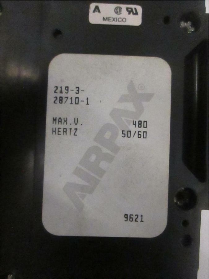 Used Airpax, 219-3-28710-1, Circuit Breaker, 3 Pole, 50/60 Hz, 480 VAC, Used