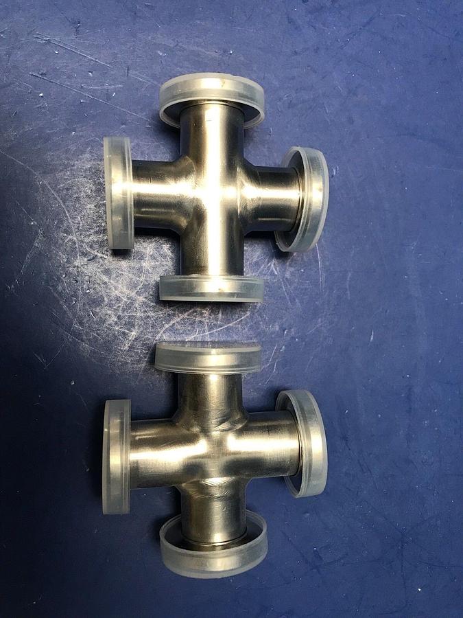 Stainless Steel Vacuum 4-Way Cross with NW16 Flanges, LOT of 2 NEW