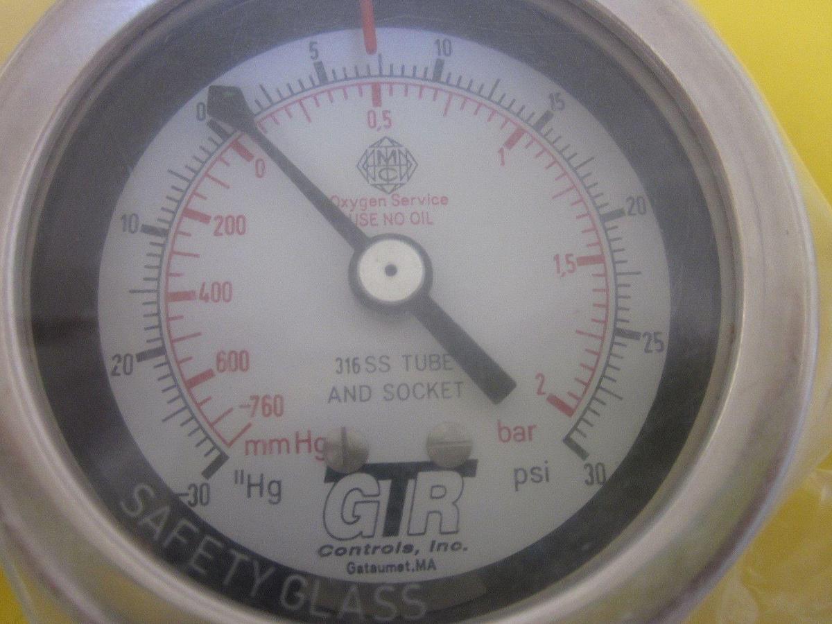 Used GTR Controls Vacuum/Pressure Gauge Type 201, 25S-30-0-30M-1-0, 1/4" Male VCR