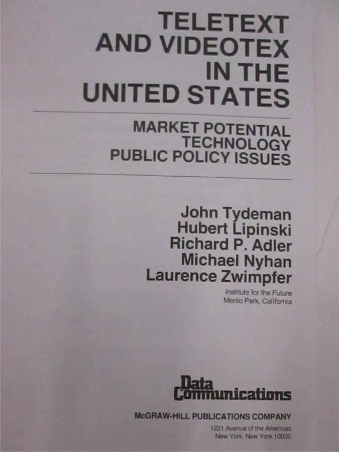 Used Data Communications Teletext and VideoTex in the United States, Used