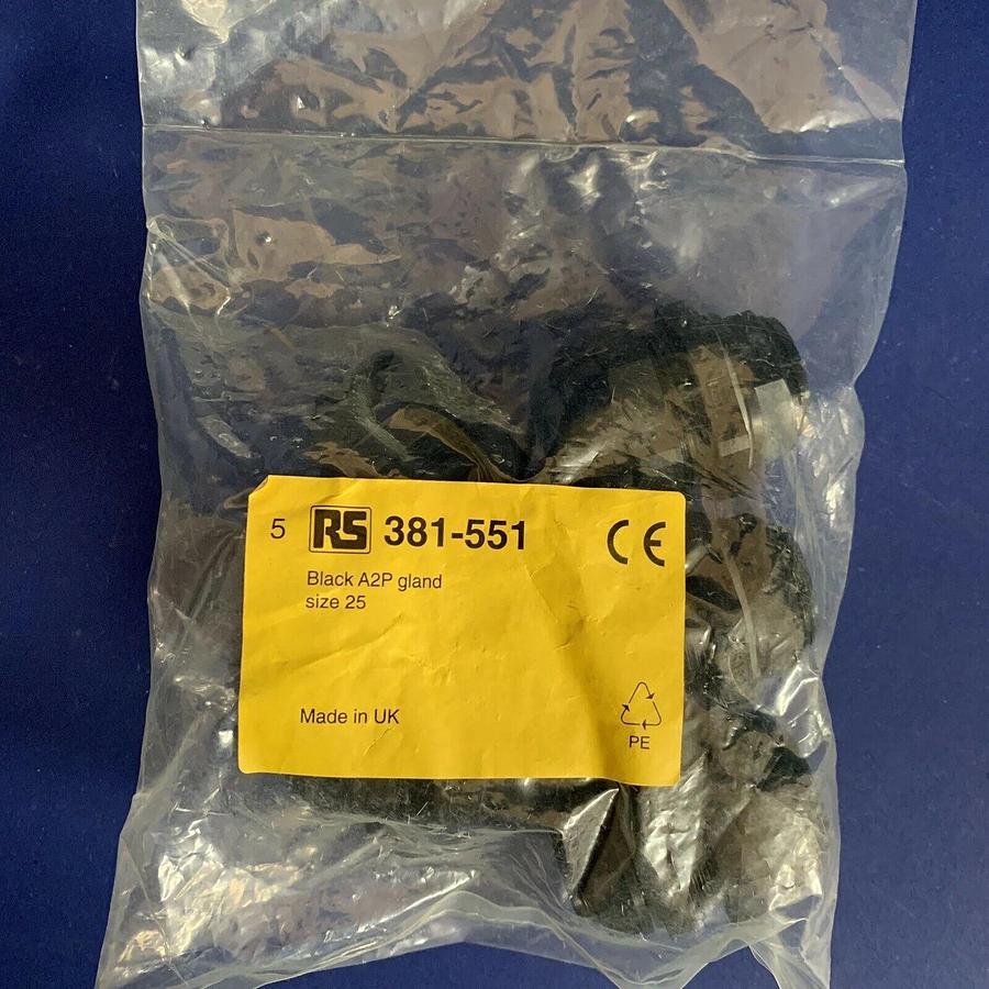RS 381-551 Black A2P Nylon Cable Gland M25, Lot of 10 New