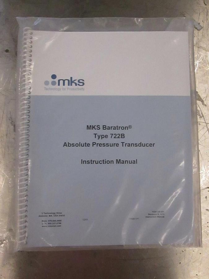 Used MKS Type 722B Absolute Pressure Transducer Manual, 115981-P1, New