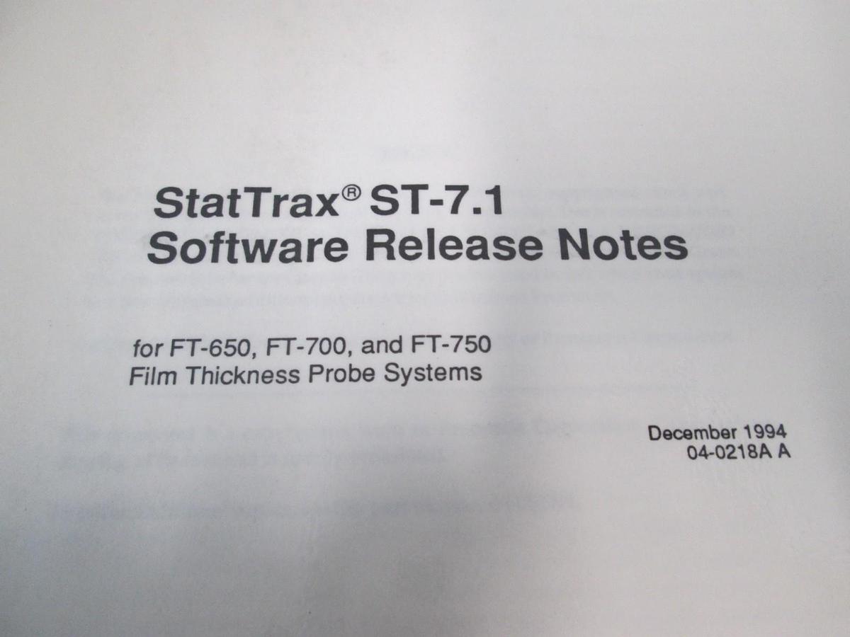 Used Tencor, Prometrix, StatTrax ST-7.1, Software Release Notes, 04-0218A, Used