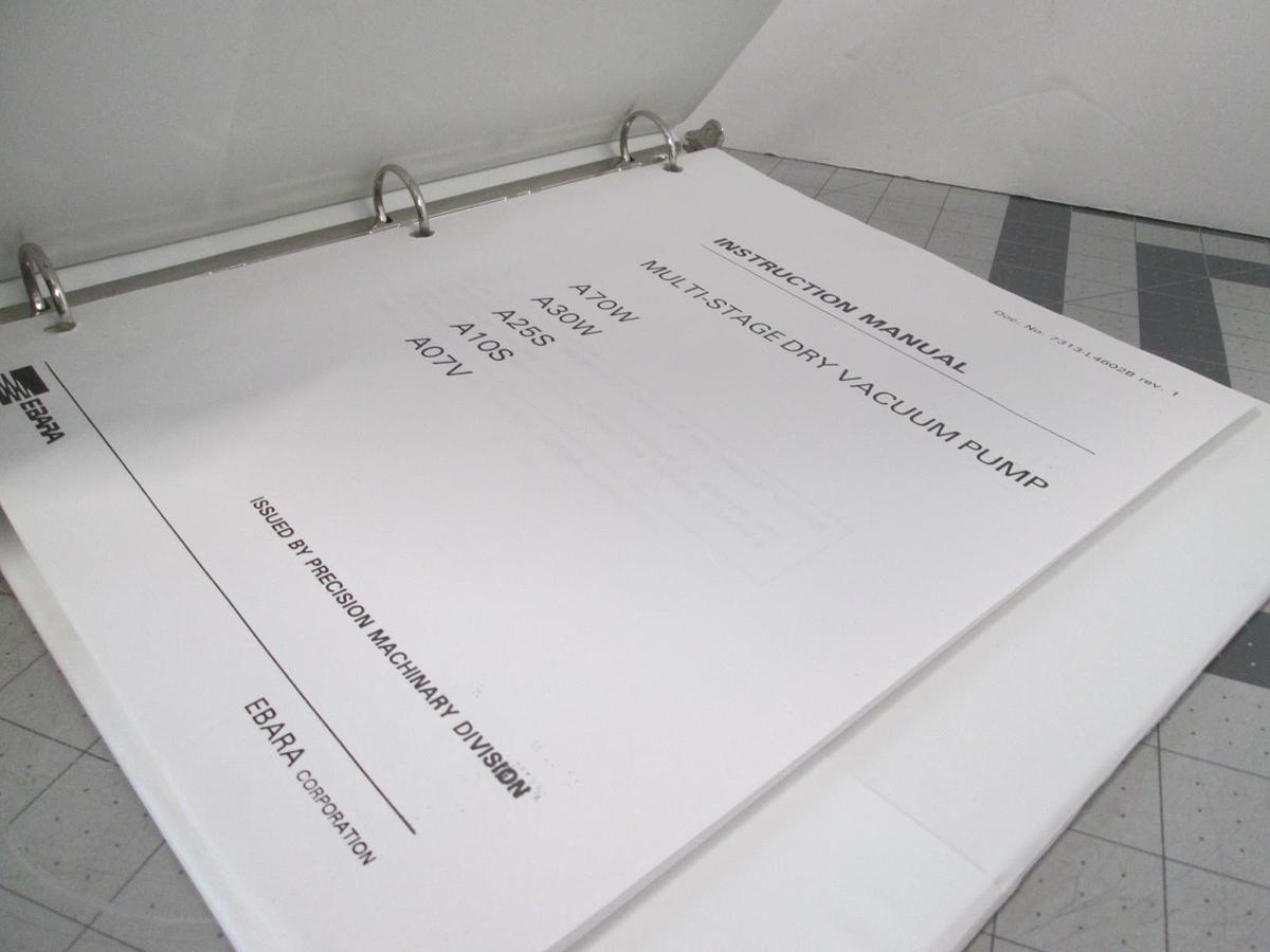 Used Ebara, Dry Pump Model A30W, Installation, Operation and Maintenance Manual, Used