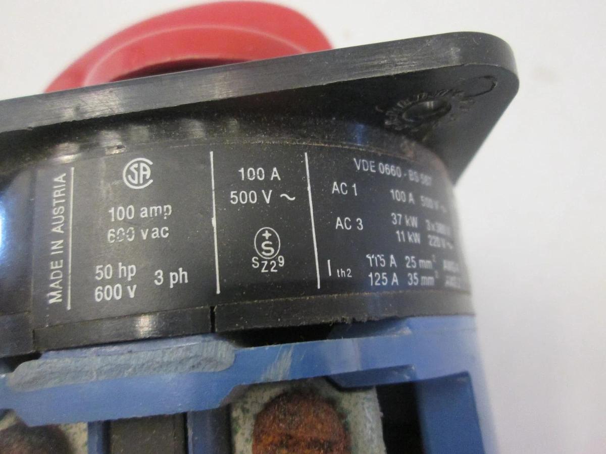 Used Kraus & Naimer, C105, Selector Switch 2 Position, 500V, 100A, Used