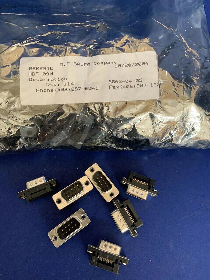 HDF-09F D-Sub Connector 9-Pin Male Plug, Lot of 100+, New
