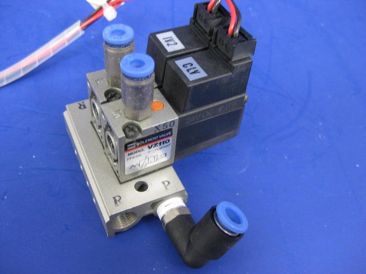 Used SMC VZ110 Solenoid Valve Manifold Assembly, with 2 Valves, Used