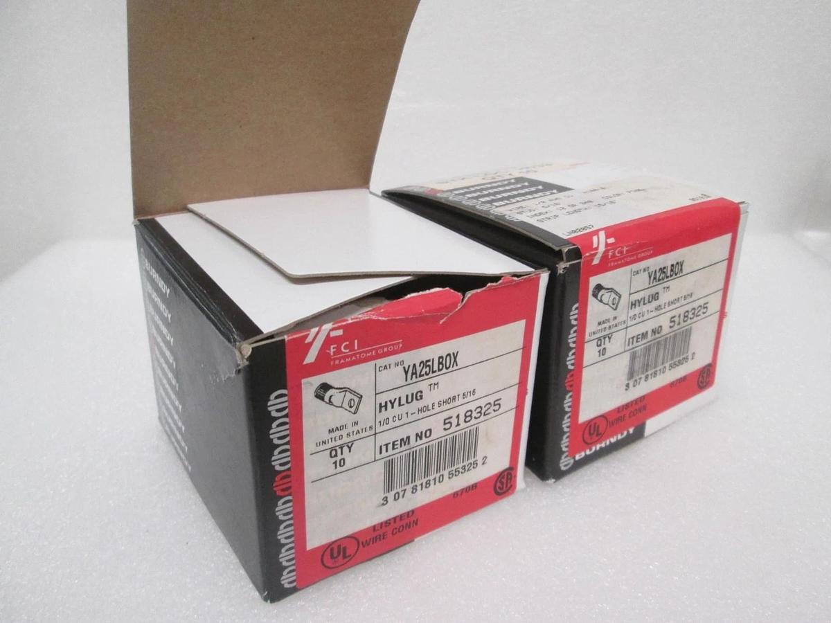 FCI, YA25LBOX, HyLug, 1/0 CU 1- Hole Short 5/16, New, Lot of 14
