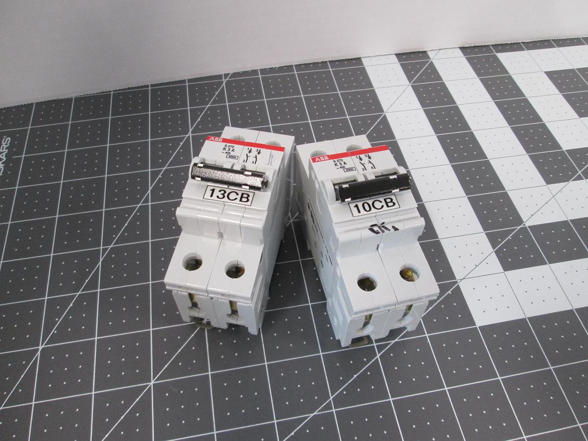 Used ABB, S272-K3A, 2 Pole 3A 277/480VAC K Curve Circuit Breaker Lot of 2