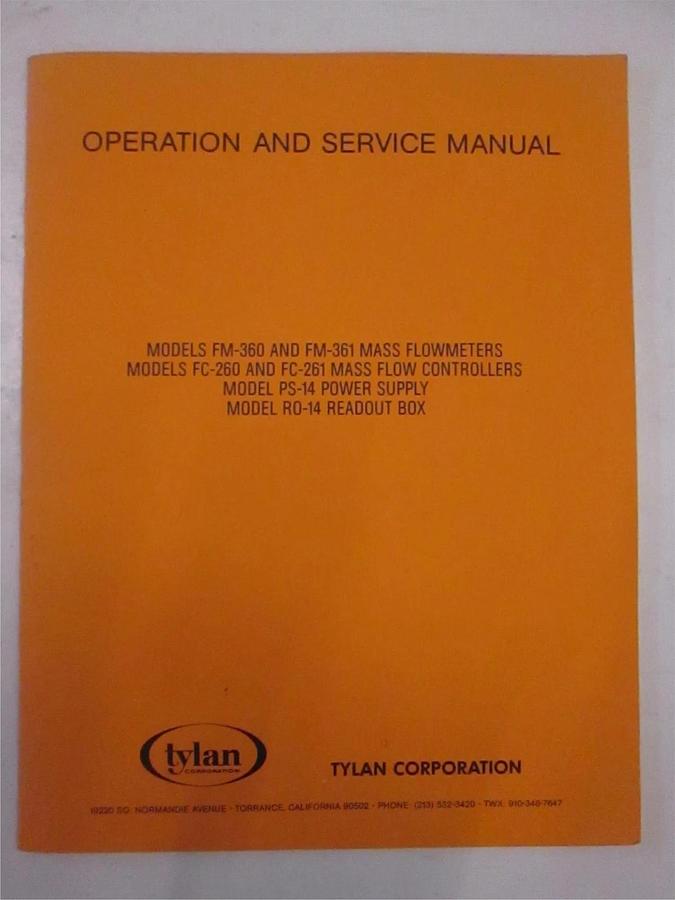 Used Tylan FM-360, FM-361 Flow Meters Operating and Service Manual, Used