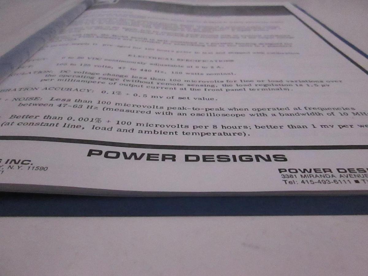 Used Power Designs Model 2020B Technical Data, Used