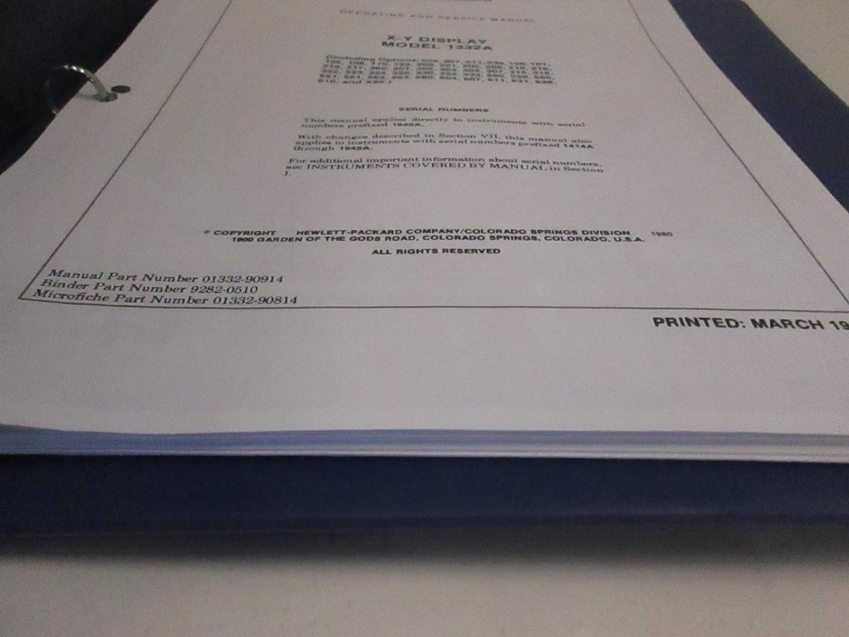 Used HP X-Y Display Model 1332A Operating and Service Manual, Used