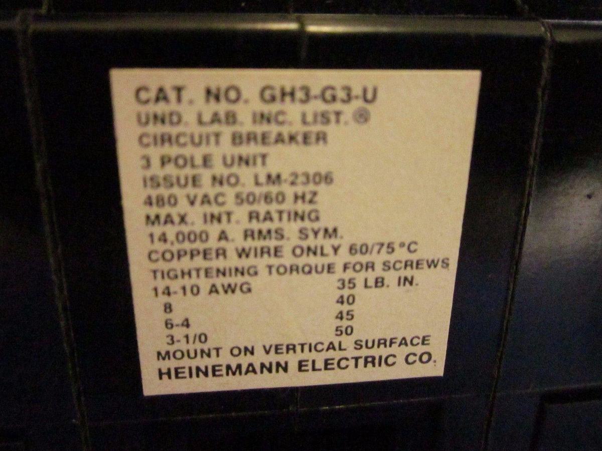 Used Heinemann GH3-G3-U Circuit Breaker, 35A, 480V,  Used