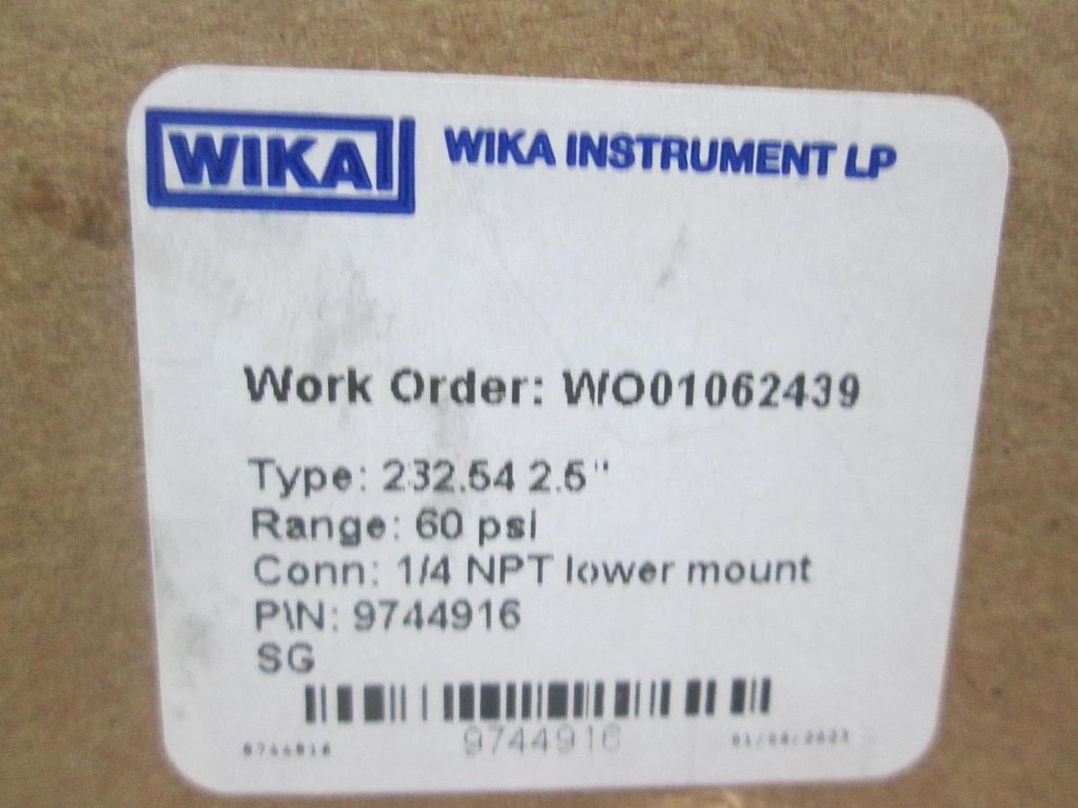 Wika, 232.54 2.5", 60 PSI, 1/4" NPT Lower Mount, New