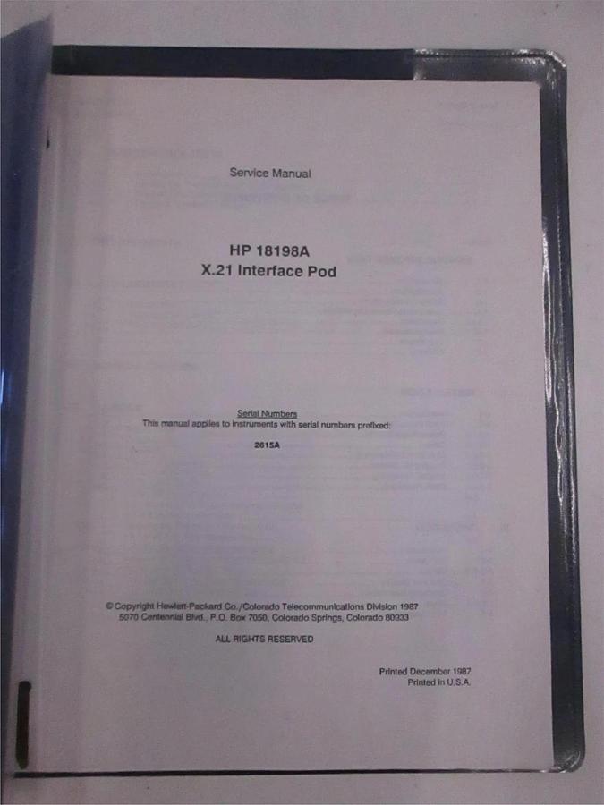 Used HP Model 18198A X.21 Interface Pod Service Manual, Used