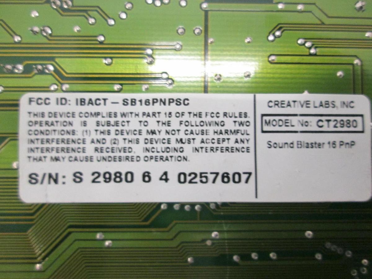 Used Creative Labs, CT2980, Sound Blaster Audio Card, Used