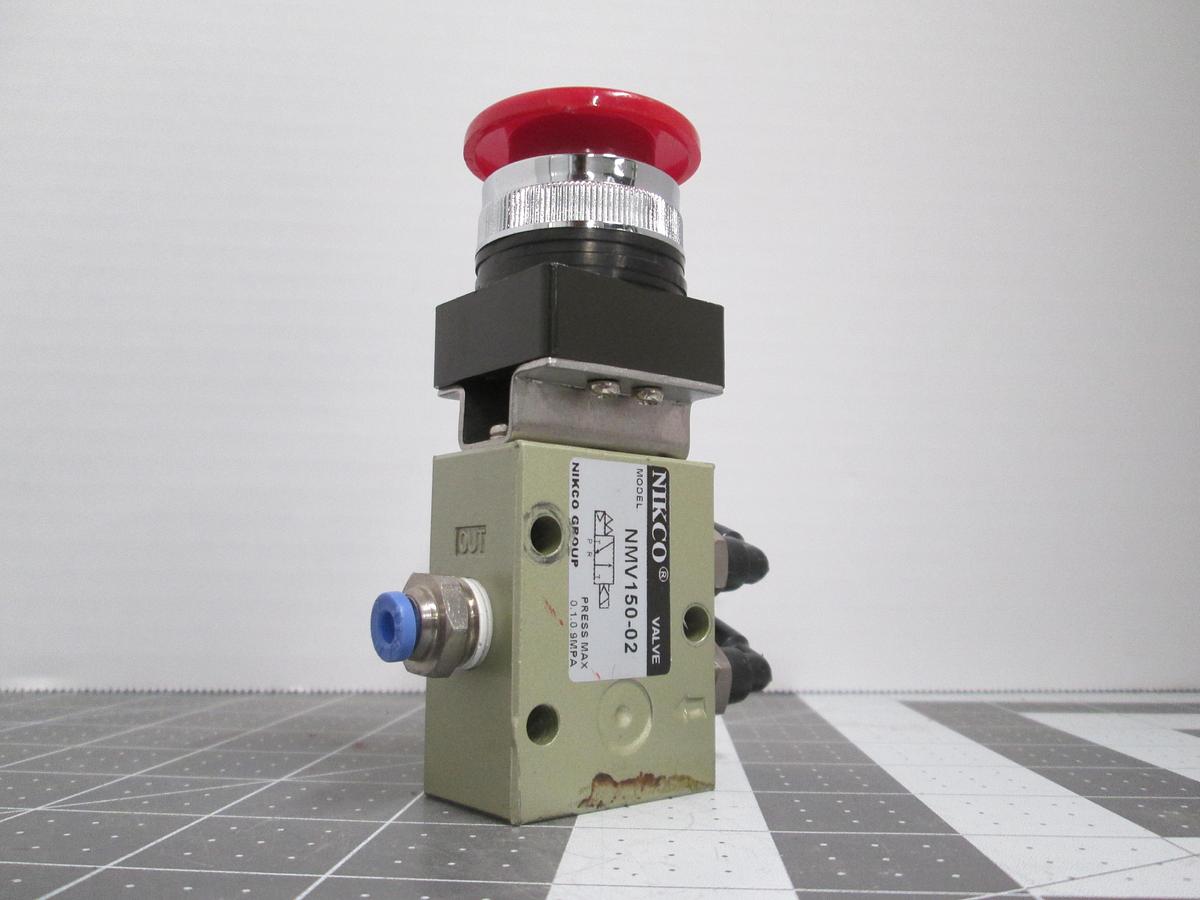 Used Nikco Group NMV150-02 Pneumatic Push Button Valve Mechanical Control Red Cap