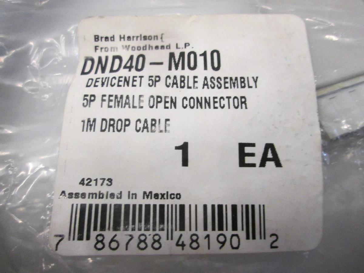 Woodhead, DND40-M010, Devicenet 5P Cable Assy, Female Open Connector, New