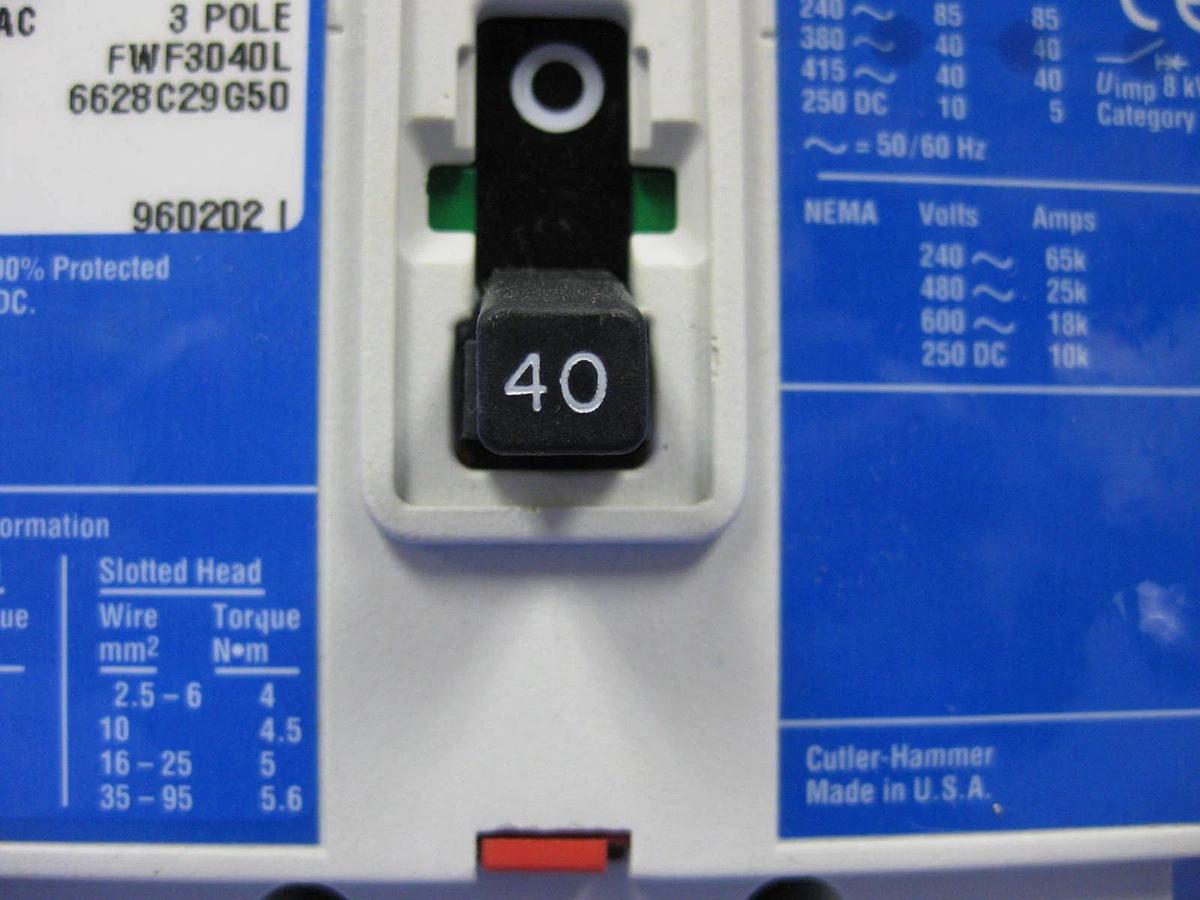 Used Westinghouse Series C FWF3040L Circuit Breaker,415 VAC, 40A 3 Pole, Used