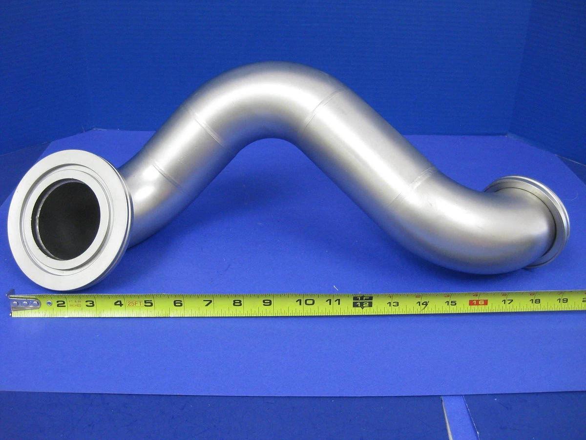 Used Stainless Steel Triple Elbow Vacuum Pipe 90° (x3), ISO-63 - ISO-100 Adapter