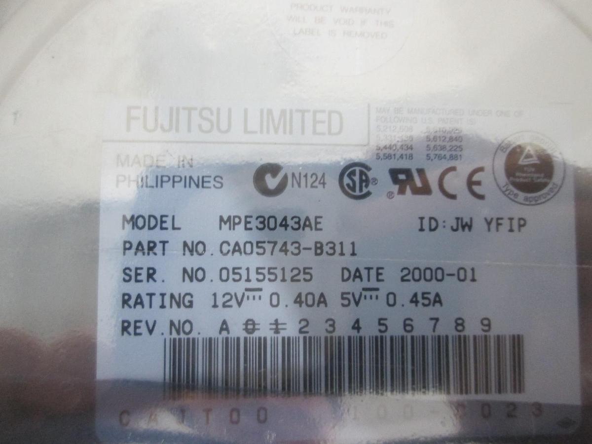 Used Fujitsu Limited, MPE3043AE, Hard Drive, Used