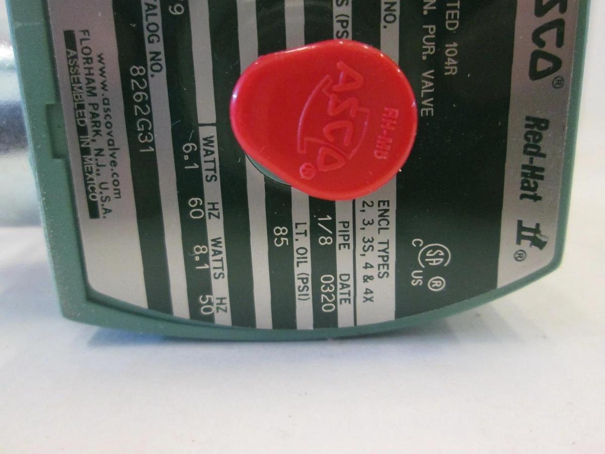 Asco Red Hat, Solenoid Valve 1/8" Pipe, 6.1 W, 8262G31, New