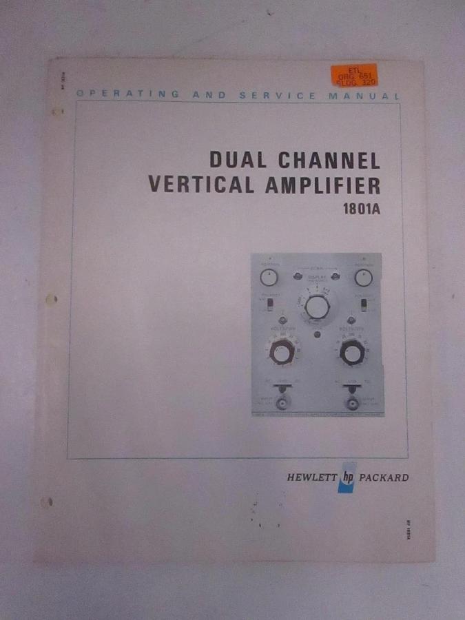 Used HP Dual Channel Vertical Amplifier 1801A Operating and Service Manual, Used