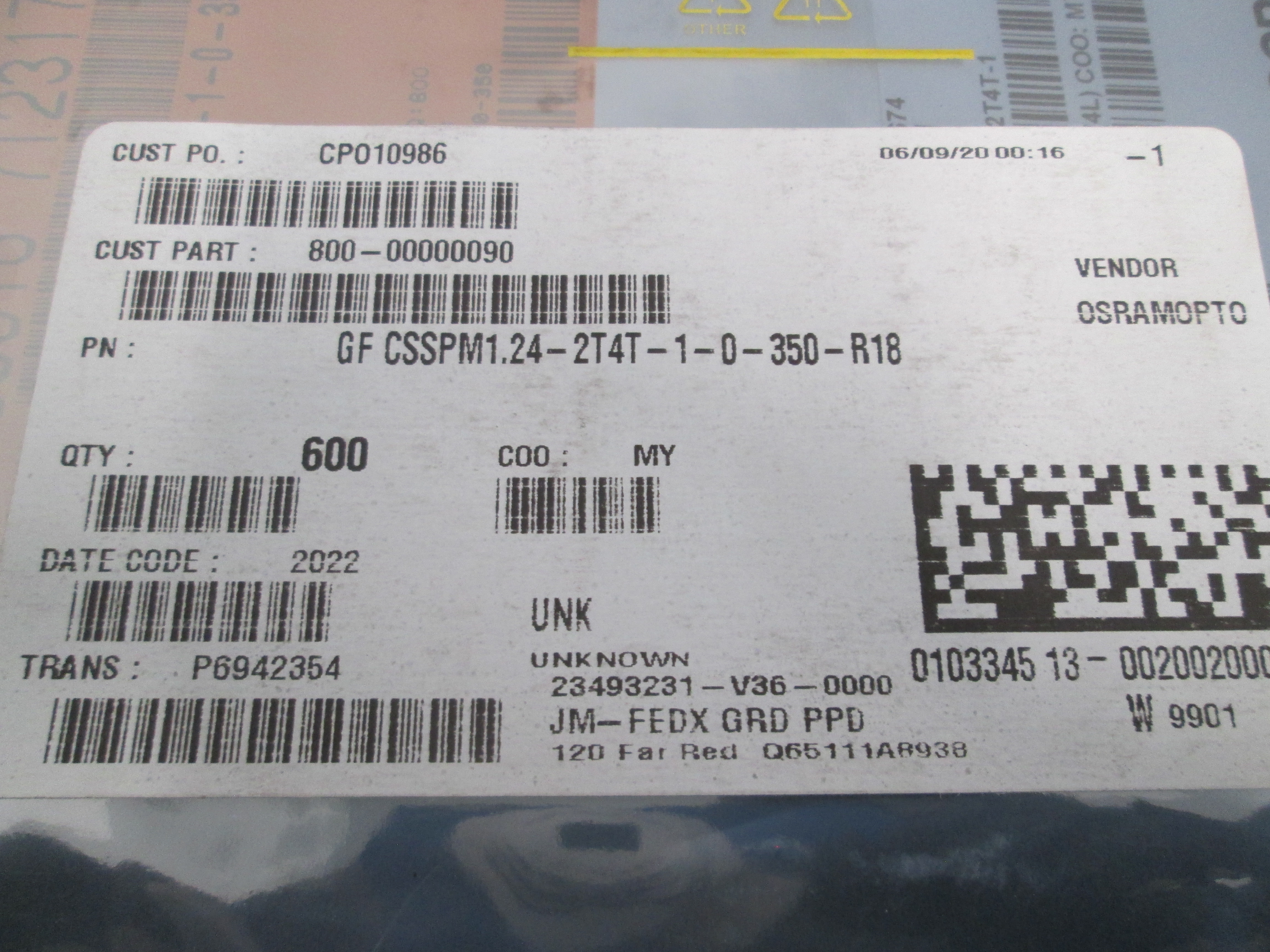 OSRAM, Gf CSSPM1.24-2T4T-1-0-350-R18, Far Red LED 600pcs New