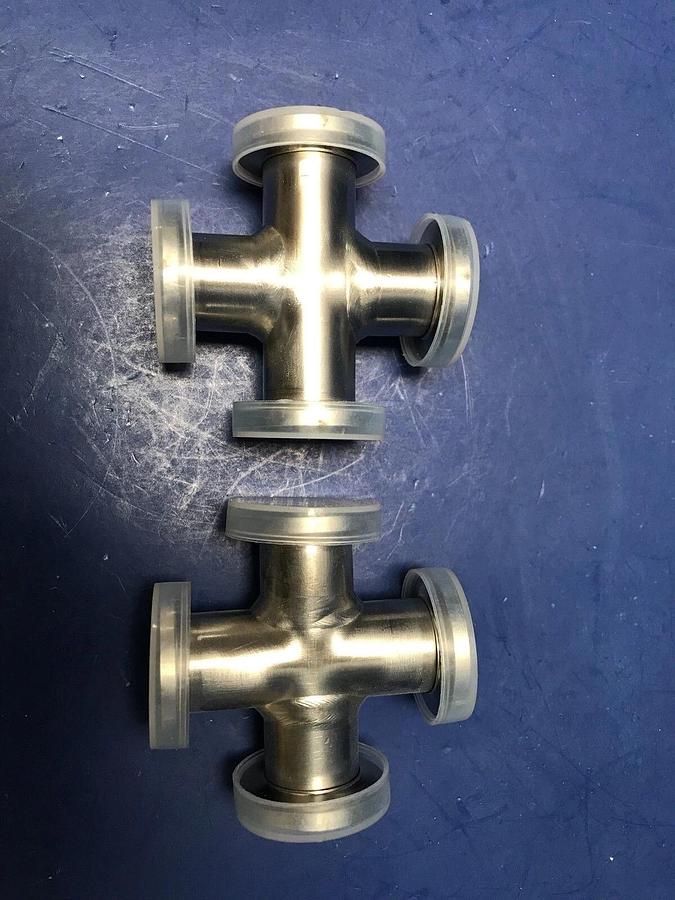 Stainless Steel Vacuum 4-Way Cross with NW16 Flanges, LOT of 2 NEW
