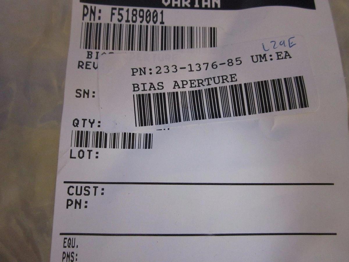 Used Varian  Aperture Set, F5183001 Horizontal Entrance and F5189001 BIAS, New