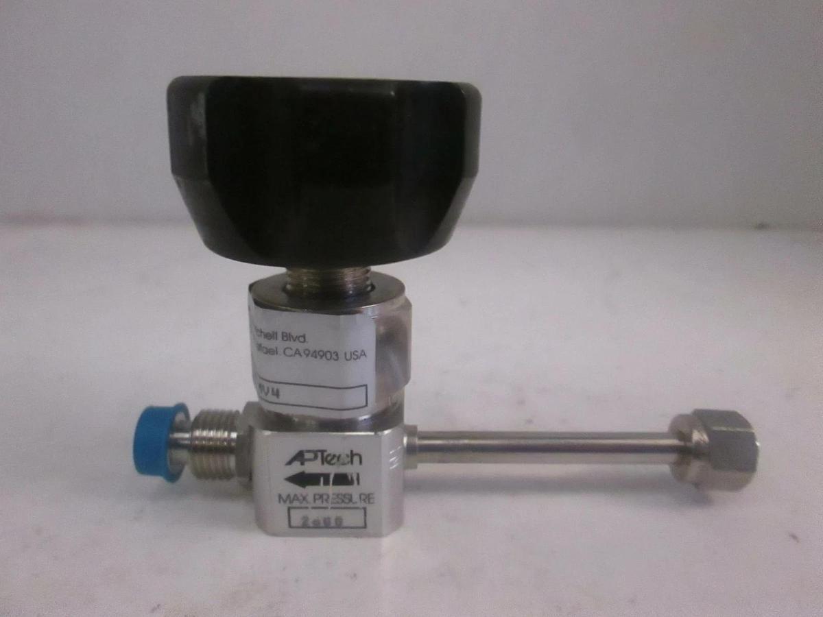 Used APTech AP3600S Manual Diaphragm Valve, 1/4" MVCR x 3/8" Female Swaglok, Used
