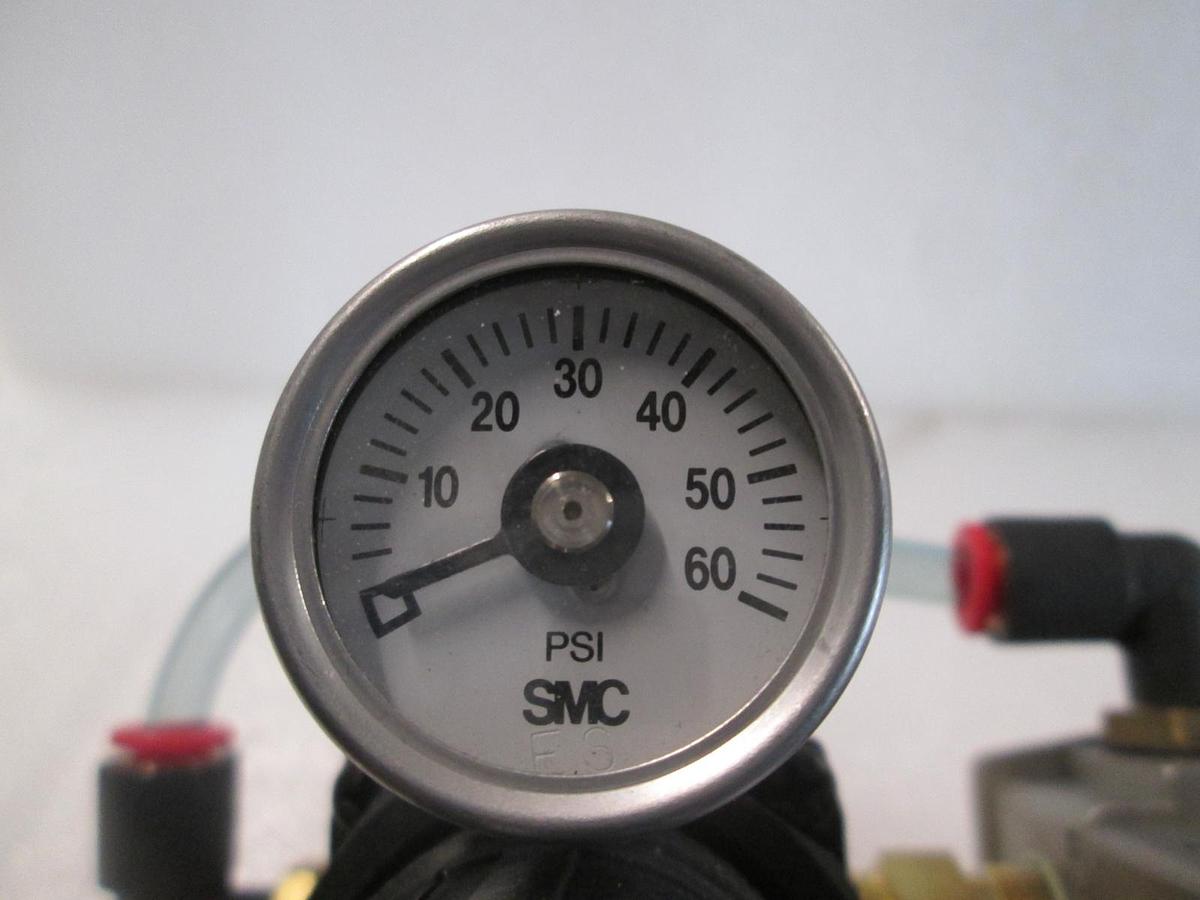 Used SMC, VTA301-02-B, Air Operated Valve Assy w/ Regulator and 0-60 PSI Gauge, Used