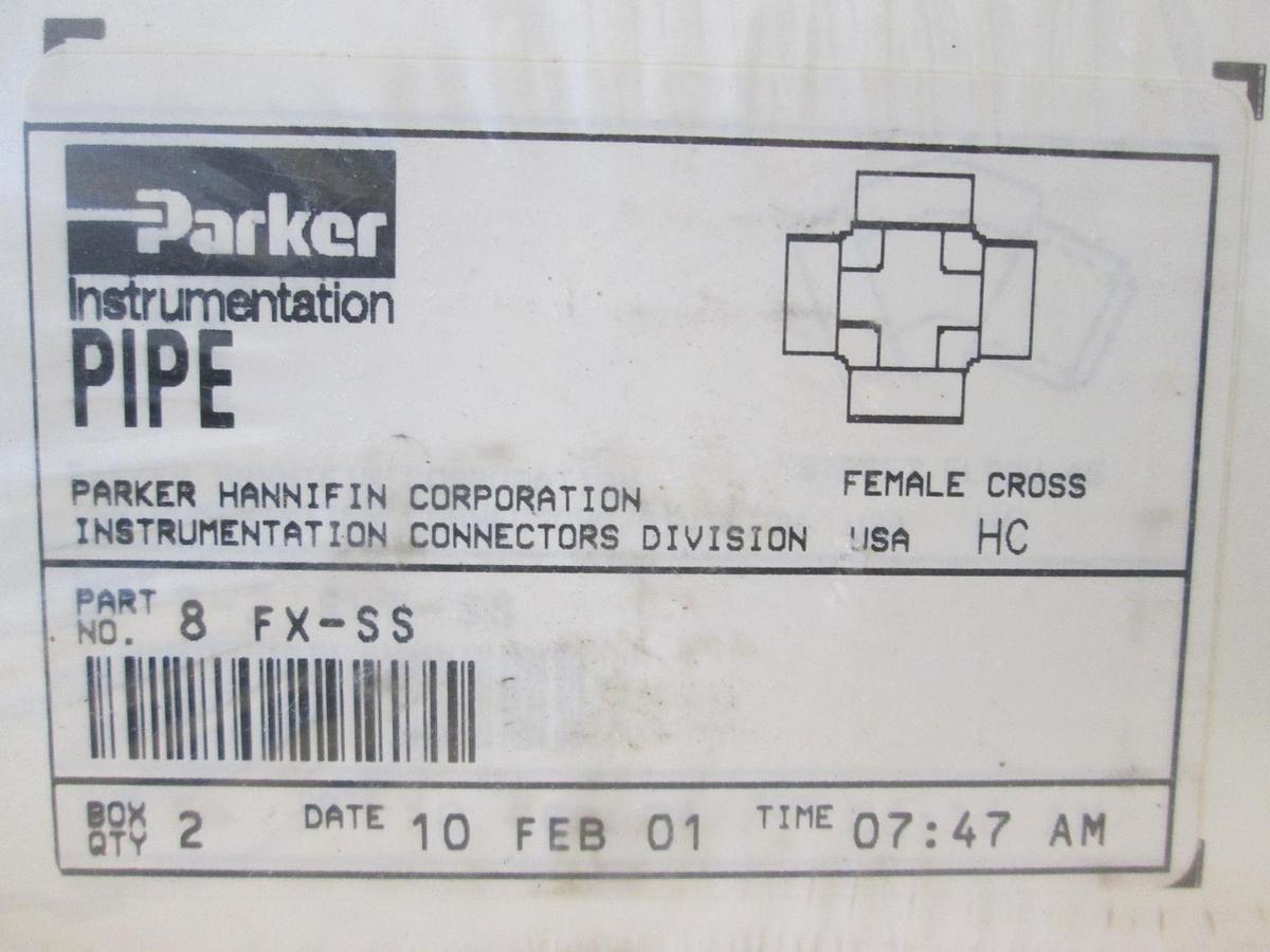 Parker, 8 FX-SS, Female Cross Fitting Box of 2, New, Original Packaging
