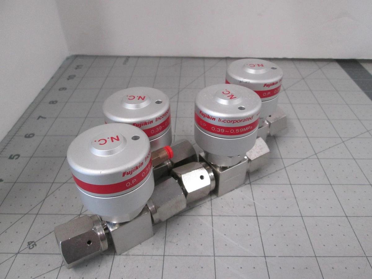 Used Fujikin, Diaphragm Valve, O.P 0.39-0.59MP, N.C., Used, Lot of 4