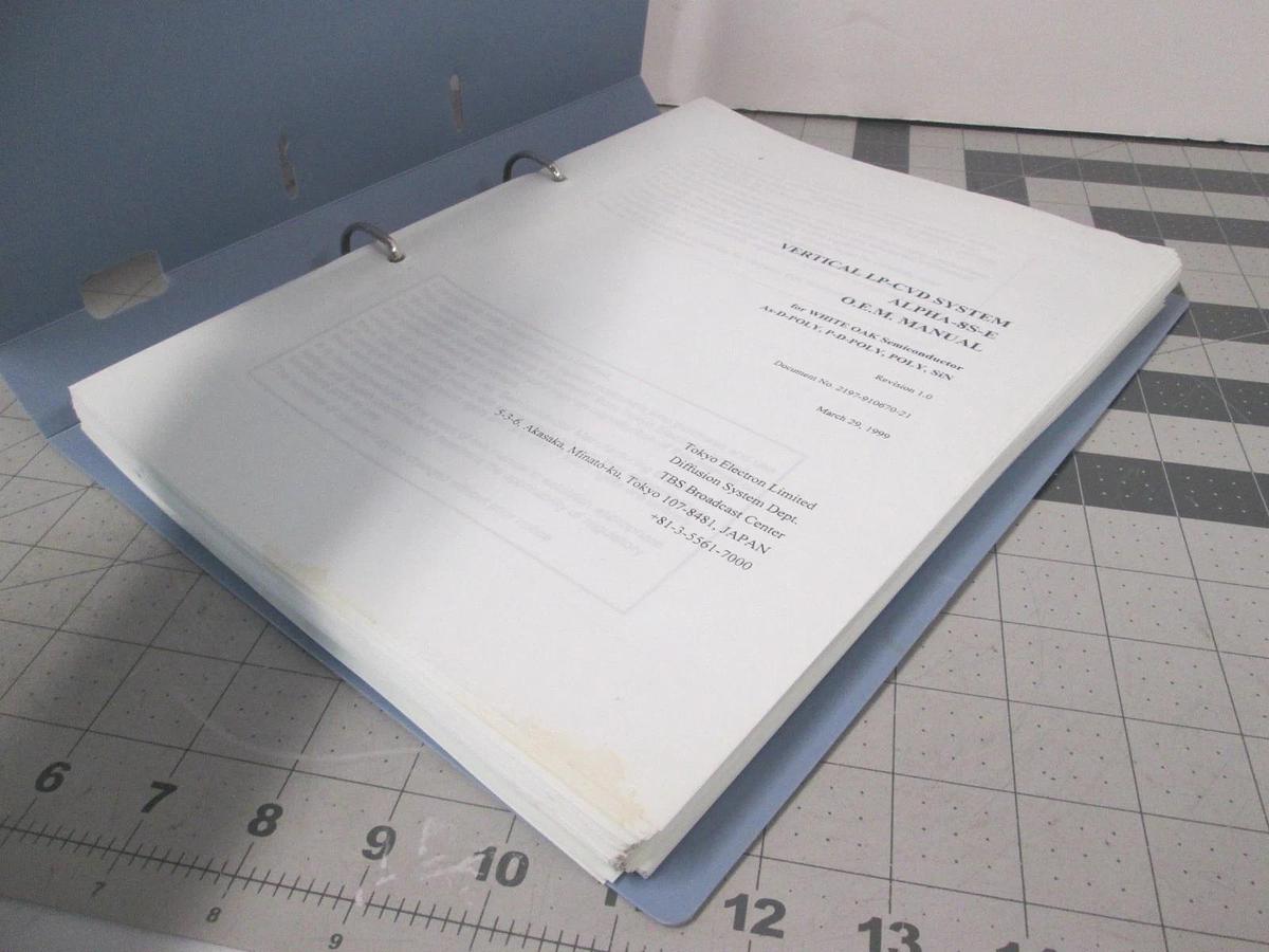 Used TEL Tokyo, ALPHA-8S, O.E.M. Manual, As-D-Poly, P-D-Poly, Poly, SiN, Used