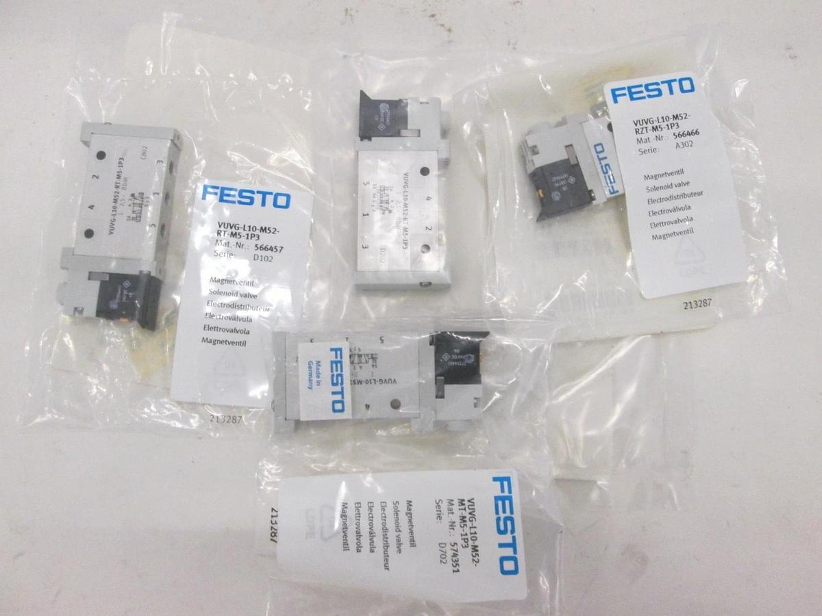 FESTO, VUVG-L10-M52-RT-M5-1P3, Solenoid Valve, New, Lot of 4