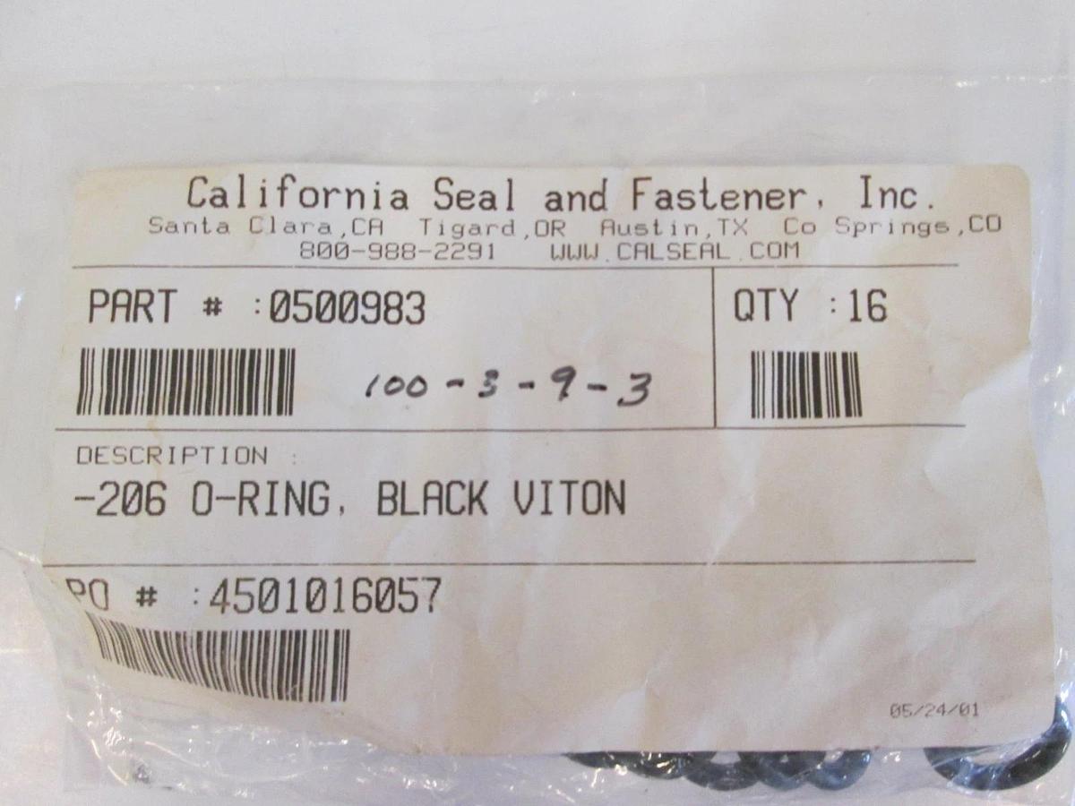 California Seal, 0500983, Silicone Black Viton -206, O-Ring Lot of 16