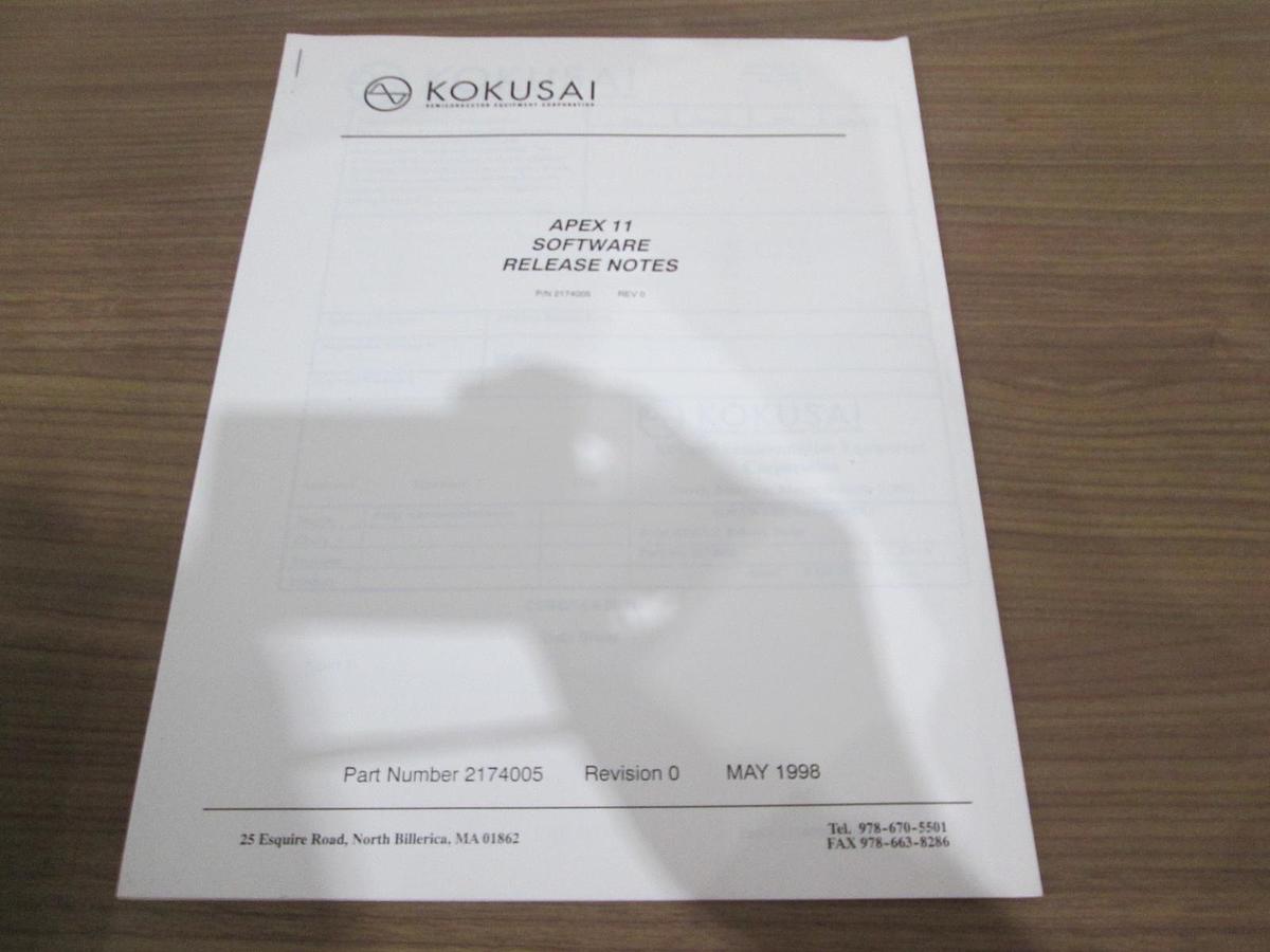 Used Kokusai, 2174005, Apex 11 Software Release Notes, Used