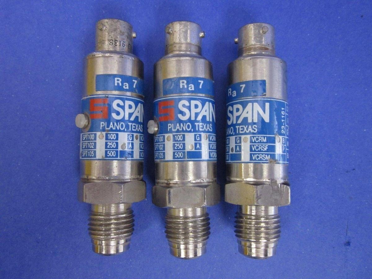 Used SPAN Pressure Transducer, SPT-105, 23-1161, 1/4" Male VCR, Used, - LOT of 3