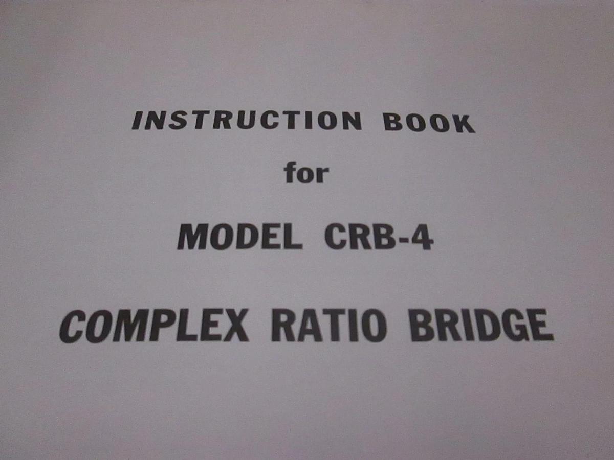 Used Gertsch Model CRB-4 Complex Ration Bridge Instruction Book, Used