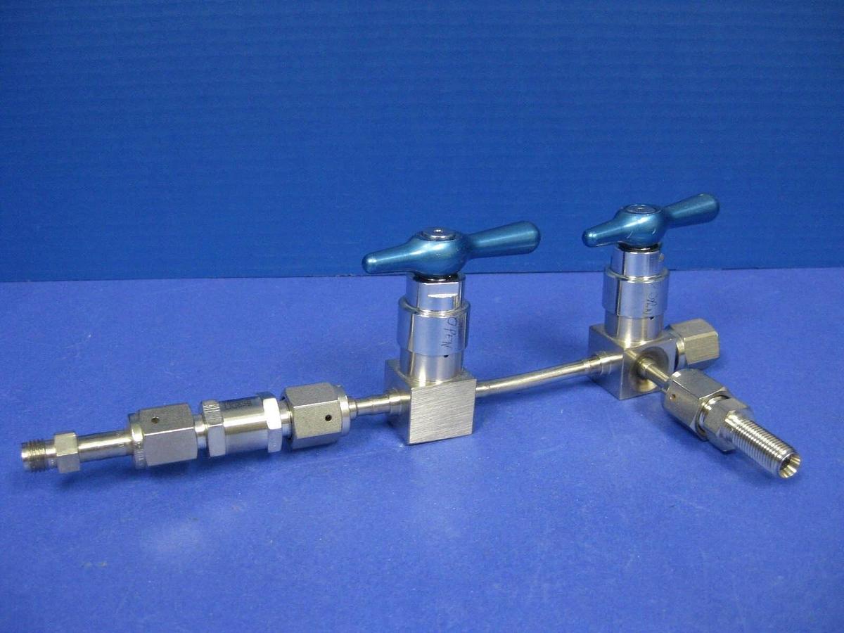 Used Semi-gas Manual Shut Off Flow Valve Assy w/ Parker Line Check Valve, Used