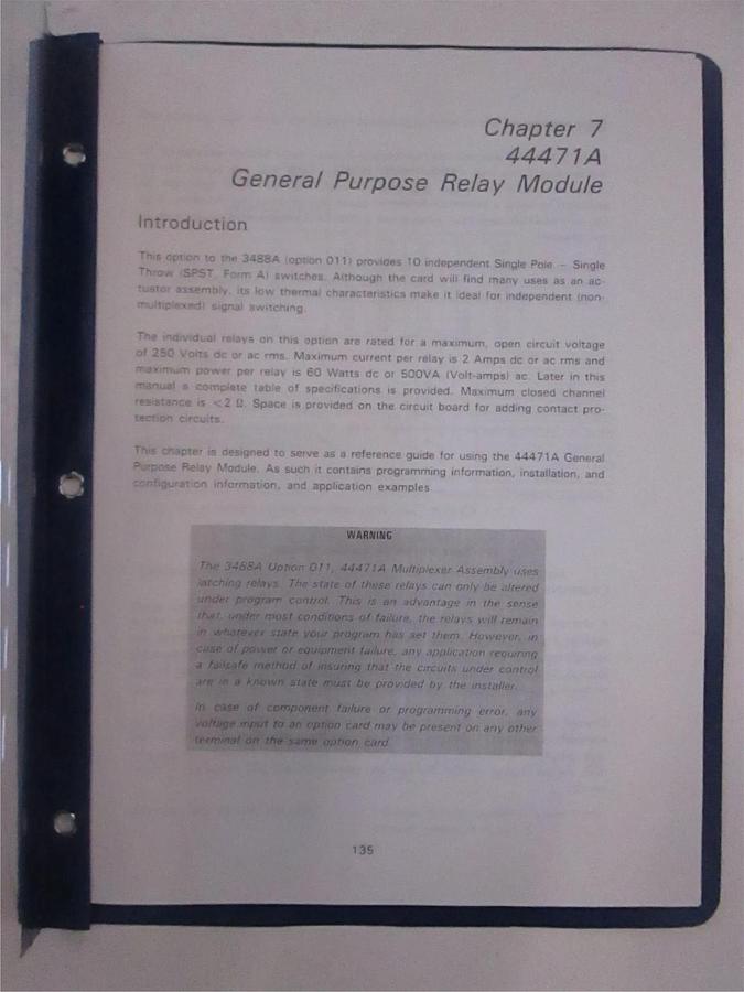 Used HP 44471A Chapter 7 General Purpose Relay Module, Used